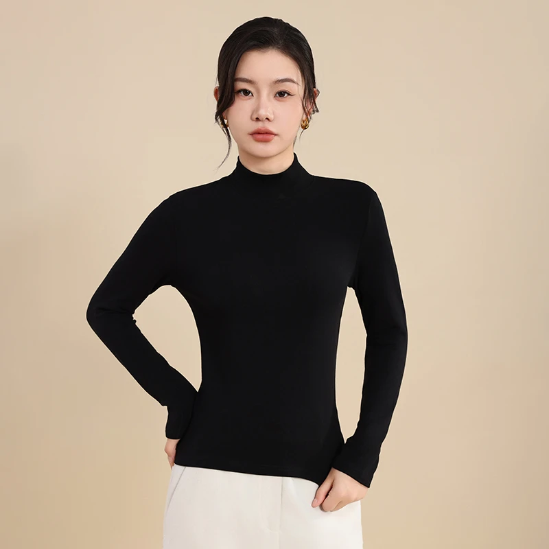 2025春季软糯精纺羊毛半高领打底衫女内搭洋气毛衣高级感中领上衣