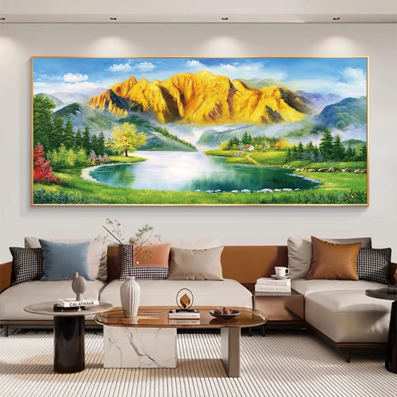 新抽象聚宝盆山水横画客厅书房沙发背景办公室墙沙发背景装饰画