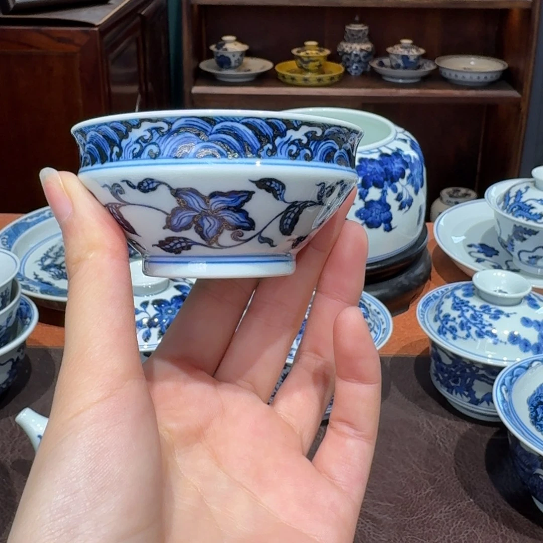 青花雯华堂手绘杯杯