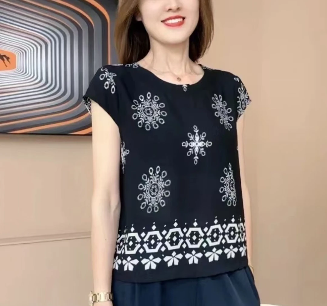 现货-百搭减龄显瘦纯色休闲时尚韩版洋气印花夏季120