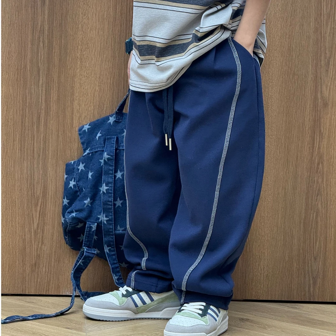 vilimama2025春款装饰线卫裤萝卜裤双面棉运动裤V55379