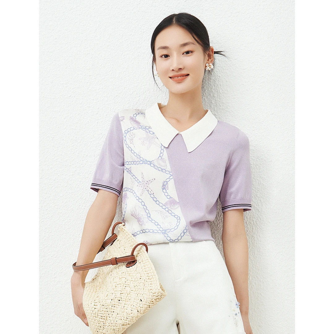 【安雅专属】不规则印花针织衫气质通勤休闲百搭款上衣女