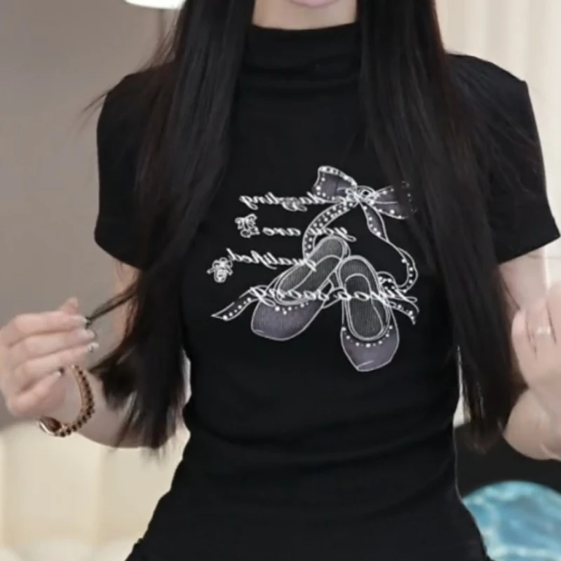 【气泡水少女】蝴蝶结印花钉珠T恤夏季字母短袖修身T恤LK2502938