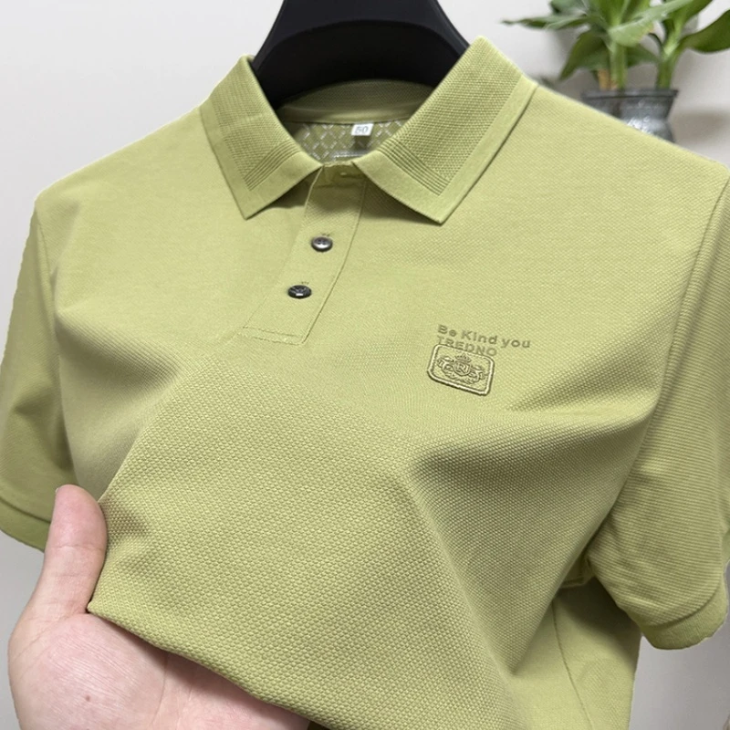 CATIA SELI下摆开叉丝光短袖t恤男士夏季新款翻领中年高端POLO衫