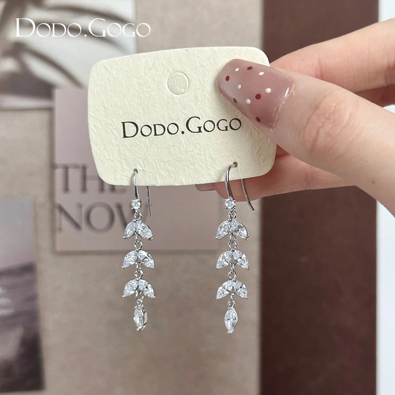 DODOGOGO 铜合金合成锆石耳饰 长款麦穗耳钩百搭简约小众气质耳环