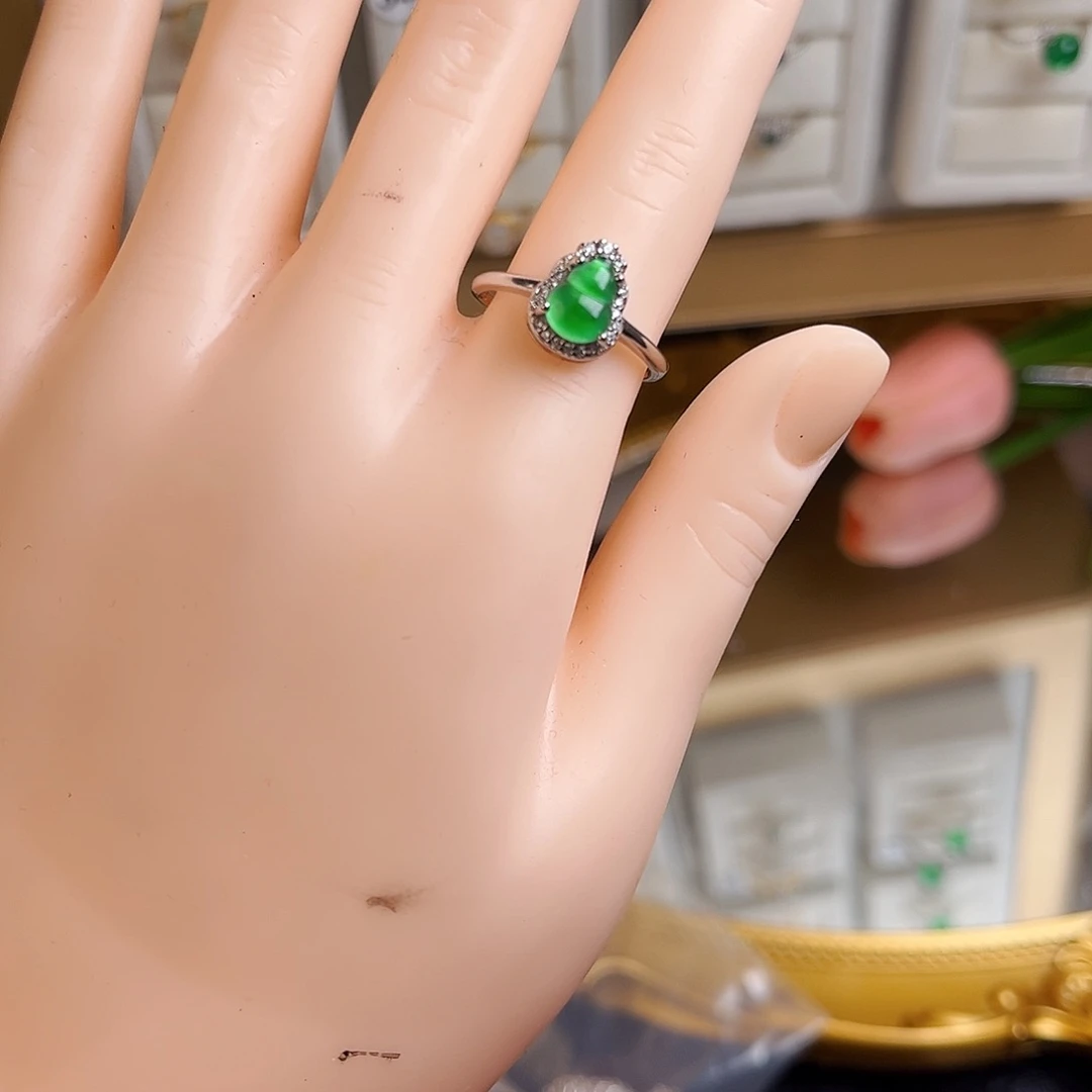 翡翠戒指银S925镶嵌雯*