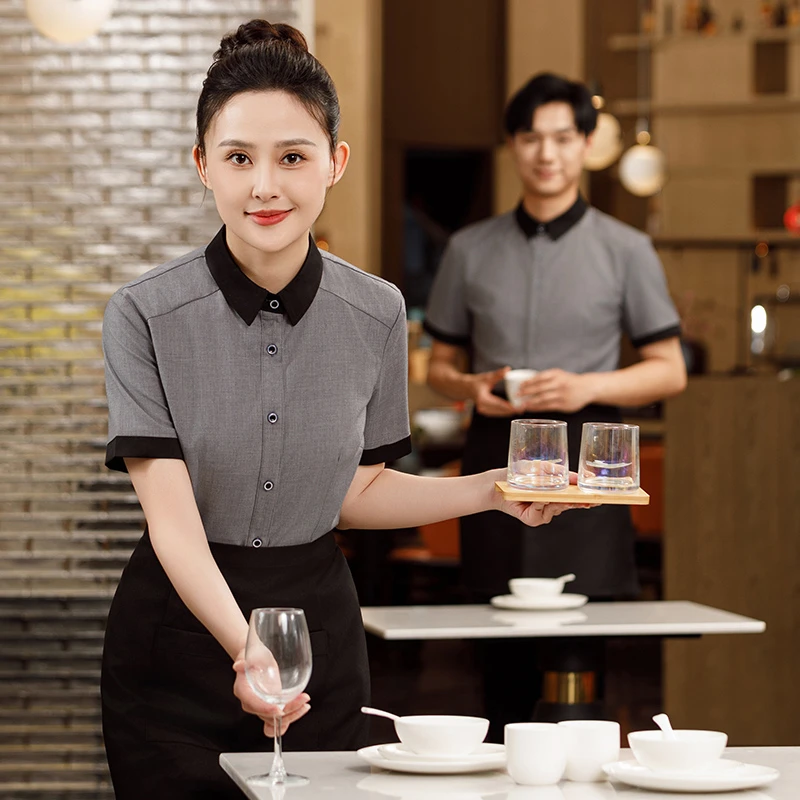 餐厅服务员工作服女夏新款短袖酒店餐饮快餐咖啡店饭店前厅工装