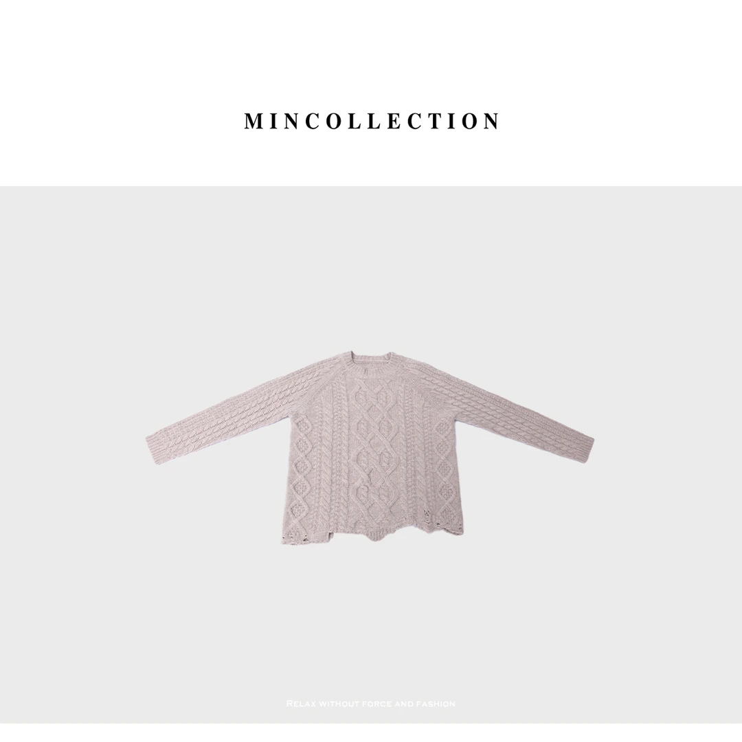 DE Mincollection破烂毛衣/麻花粗线不规则破边全羊毛毛衣40233