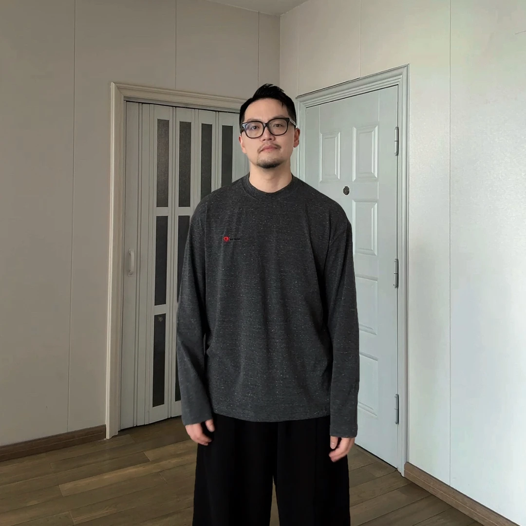 TUAN25秋【爱心刺绣】灰花布田岛刺绣亲肤Q弹男士长袖T恤10611