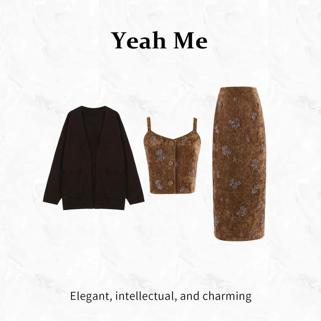 Yeah Me/也觅【柏淮夜晚】秋季新款法式高级感绣花半身裙百搭套装女