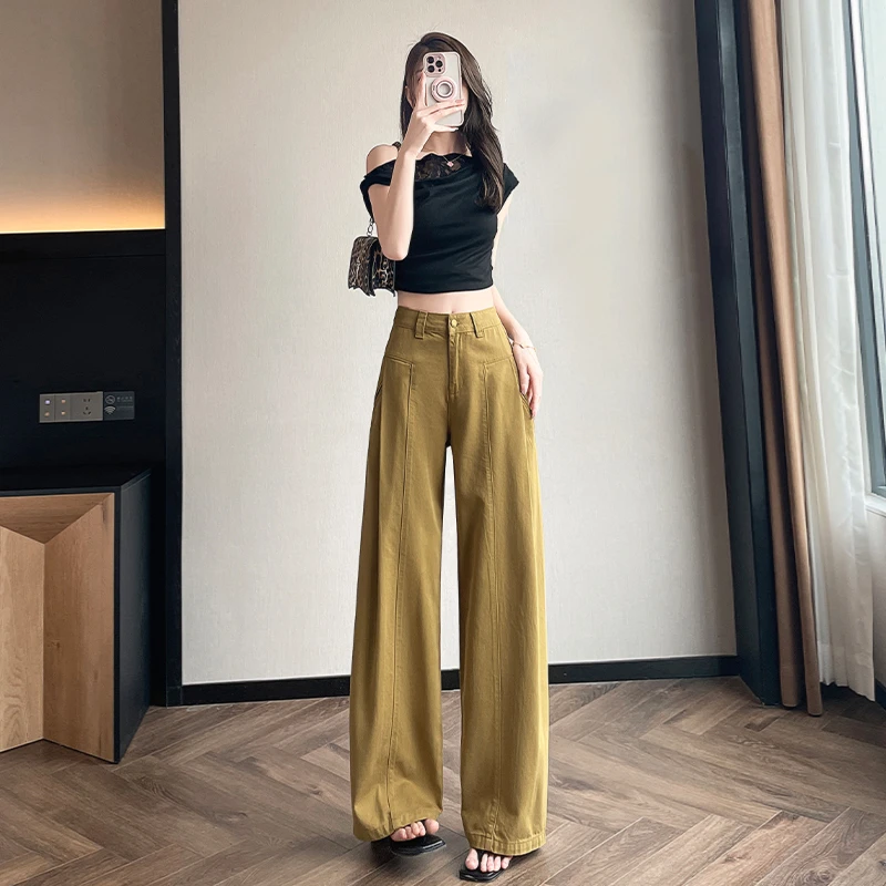 多巴胺阔腿牛仔裤女春夏2025新款高腰宽松显瘦休闲拖地裤直筒裤子