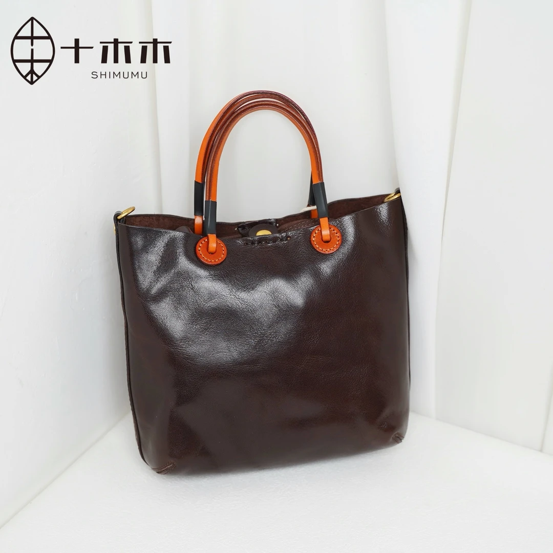 十木木重工水洗植鞣头层牛皮单肩包手提包通勤斜挎包复古真皮女包