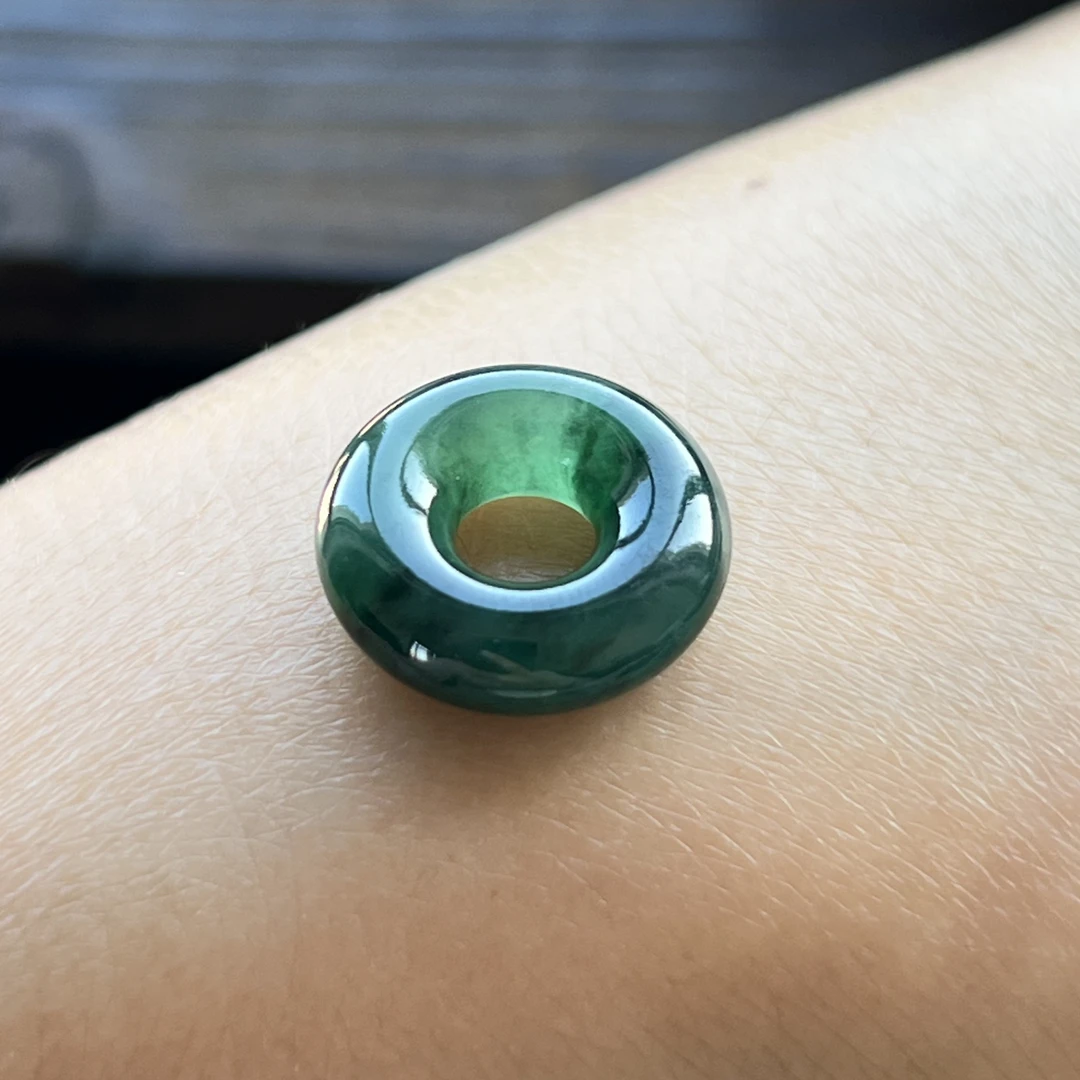 老坑辣绿半山水甜甜圈天然缅甸a货翡翠小平安环吊坠满色diy手绳