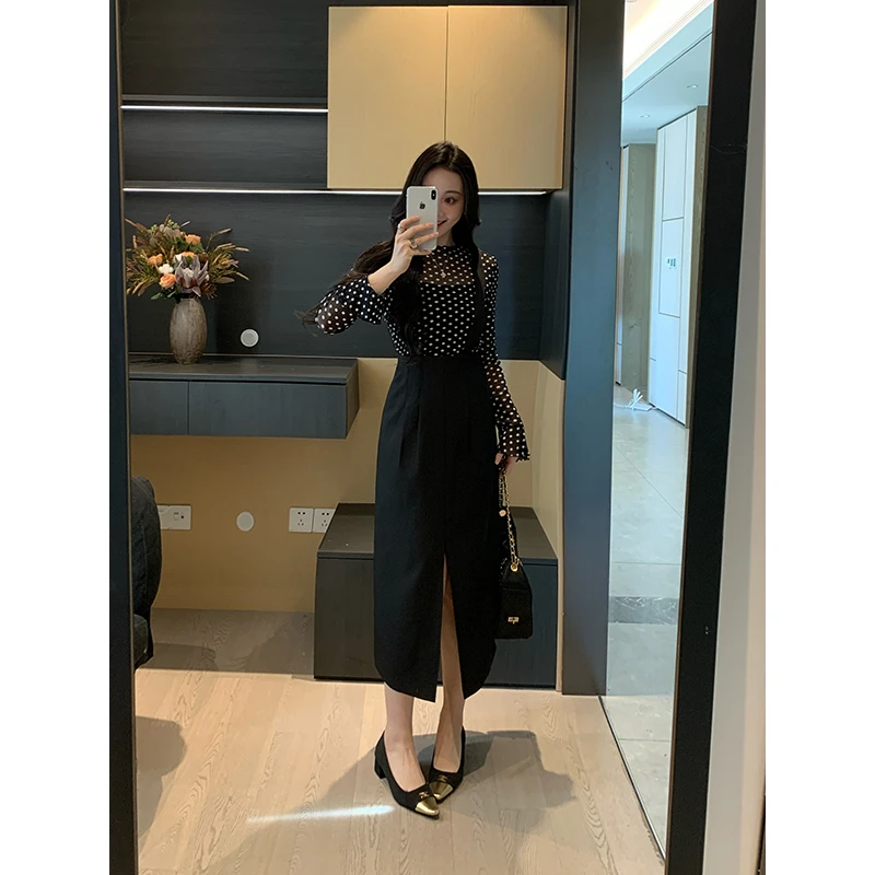 XINYI【复古波尔卡】秋季波点T恤+背带半裙X625Y14841/X625G14828