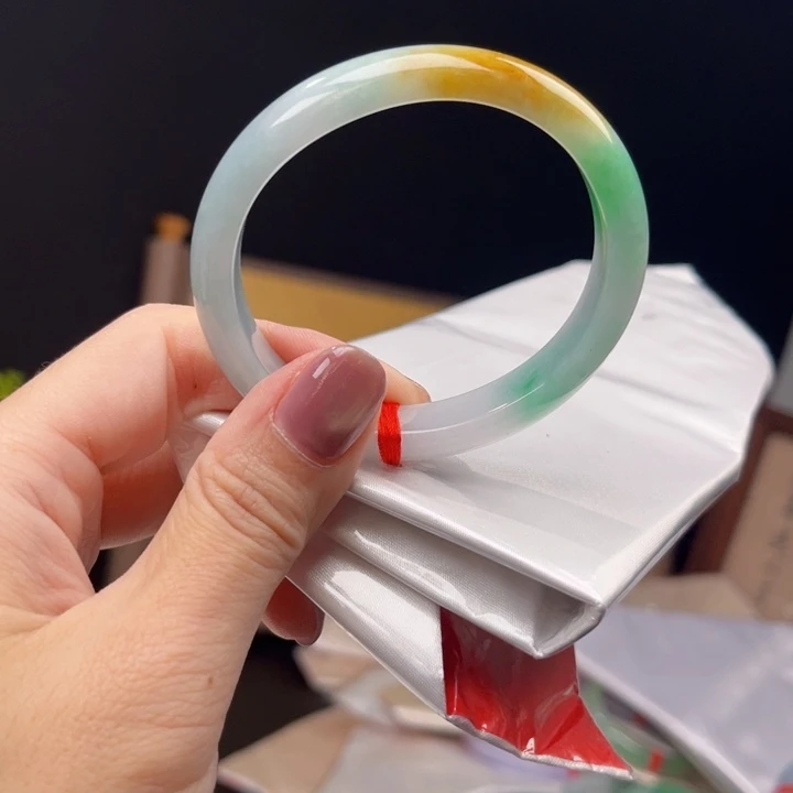 未镶嵌手镯翡翠22号54.5贵妃三彩黄加绿