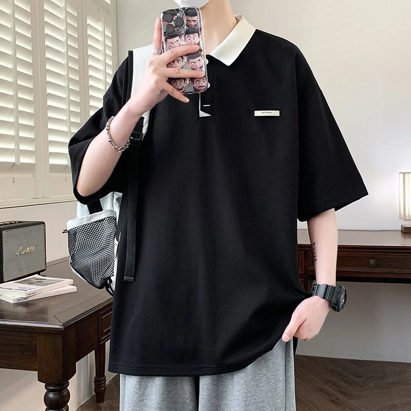 青少年短袖t恤男夏季时尚半袖男士polo衫休闲宽松上衣翻领t恤衫