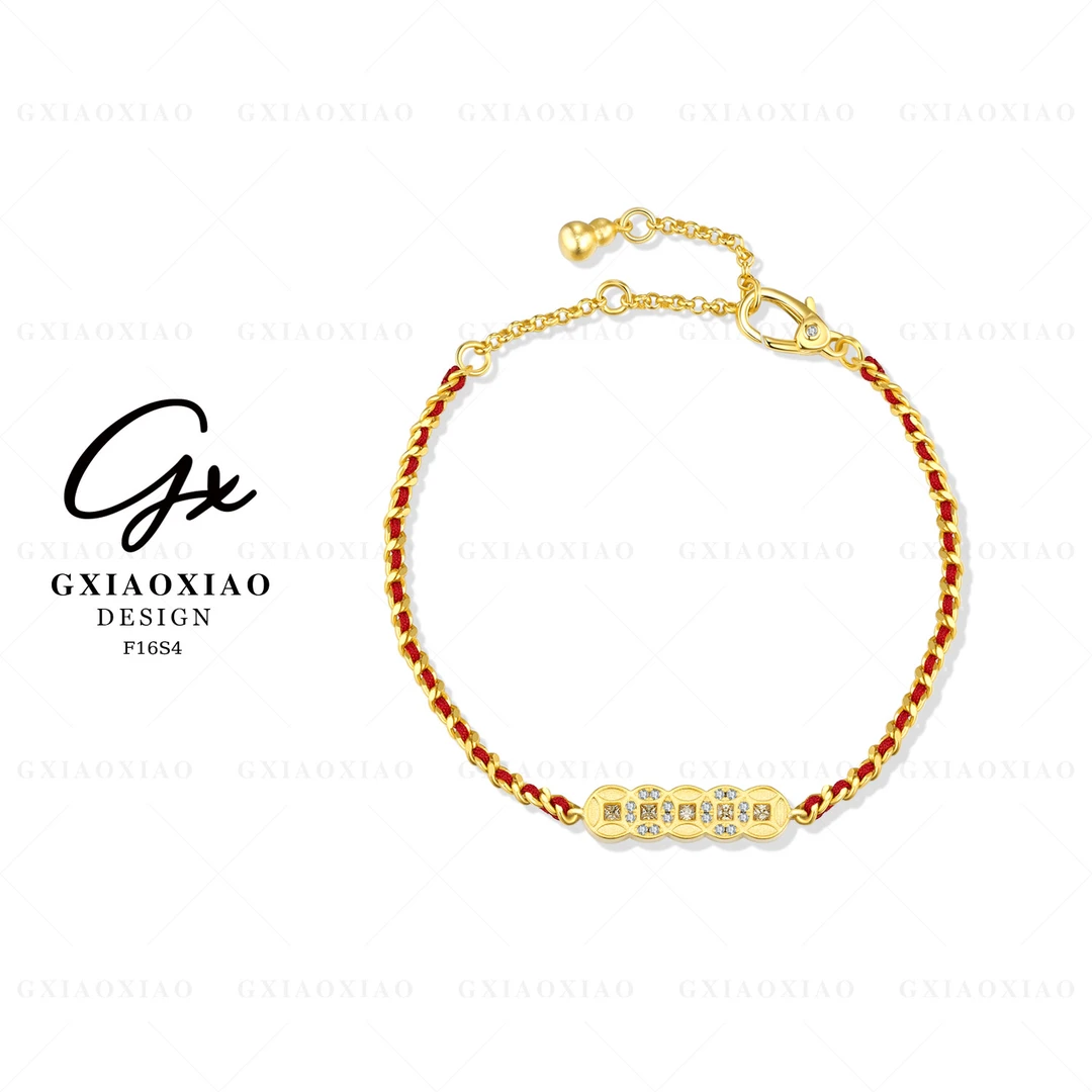 铜合金合成锆石手链 GXX 气质中式五帝币编织绳手链 F16S4 F16S5