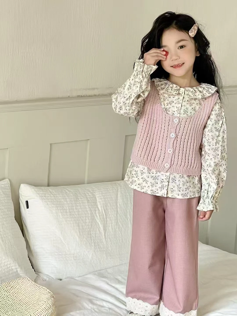 狐乐乐女童套装春装2025新款洋气韩版儿童装女宝宝春秋季森系马甲