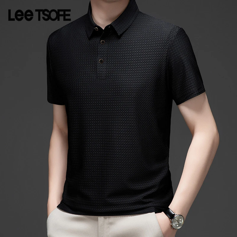 LEE TSOFE男士夏季商务休闲POLO衫2025新款冰丝抗皱翻领短袖T恤