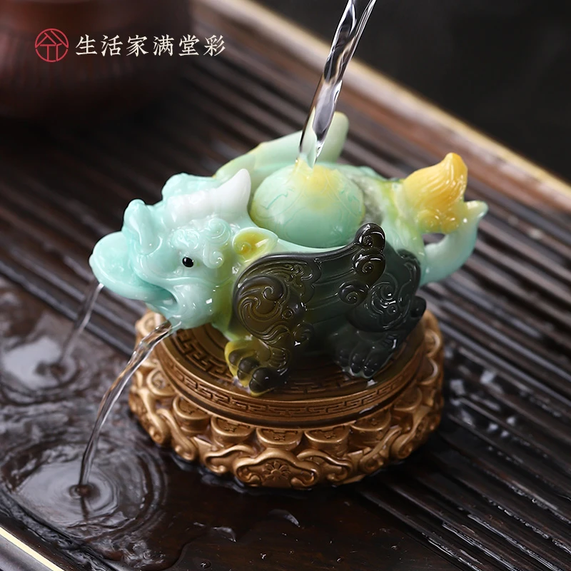 高温变色时来运转喷水貔貅茶宠摆件茶从宠趣玩功夫茶具配件礼盒装