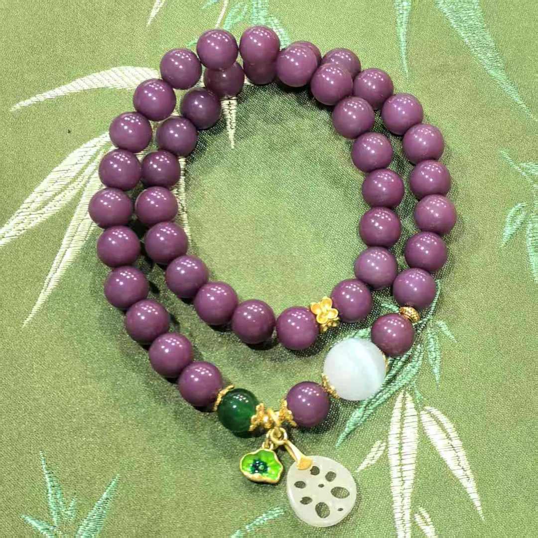 JG0046-紫菩提9mm+猫眼隔珠+藕片挂件