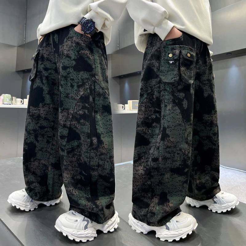男童春秋款迷彩痞帅长裤2025新款中大童个性休闲裤男孩百搭韩版裤