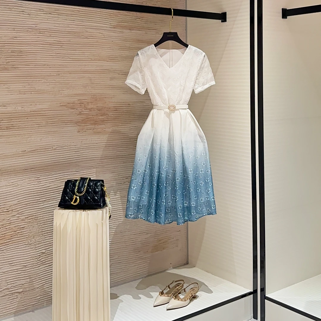 【vian专属】时尚长裙设计师款轻奢气质显瘦收腰J渐变连衣裙CO-79