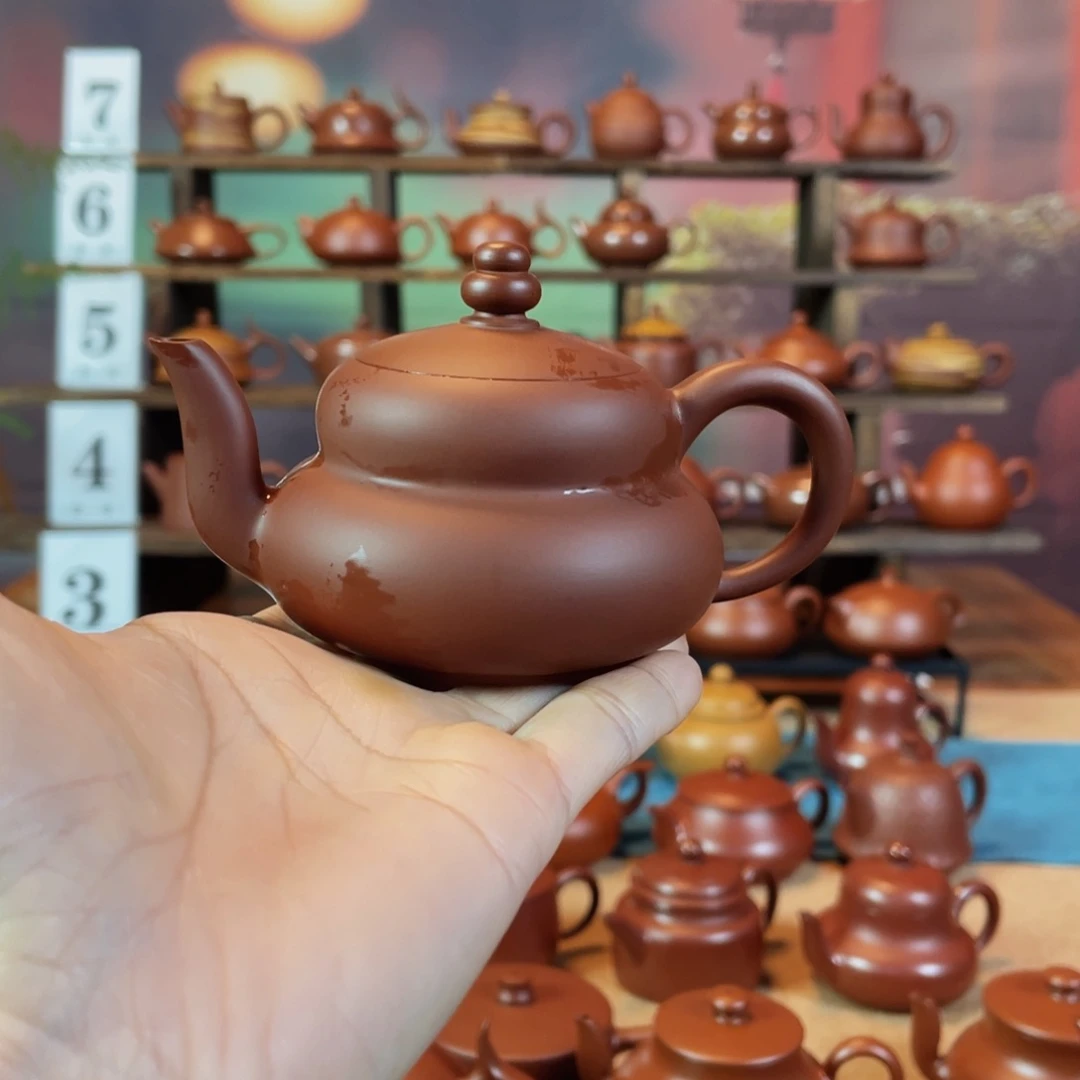 茶壶紫砂北*潮州手工手拉朱泥葫芦壶