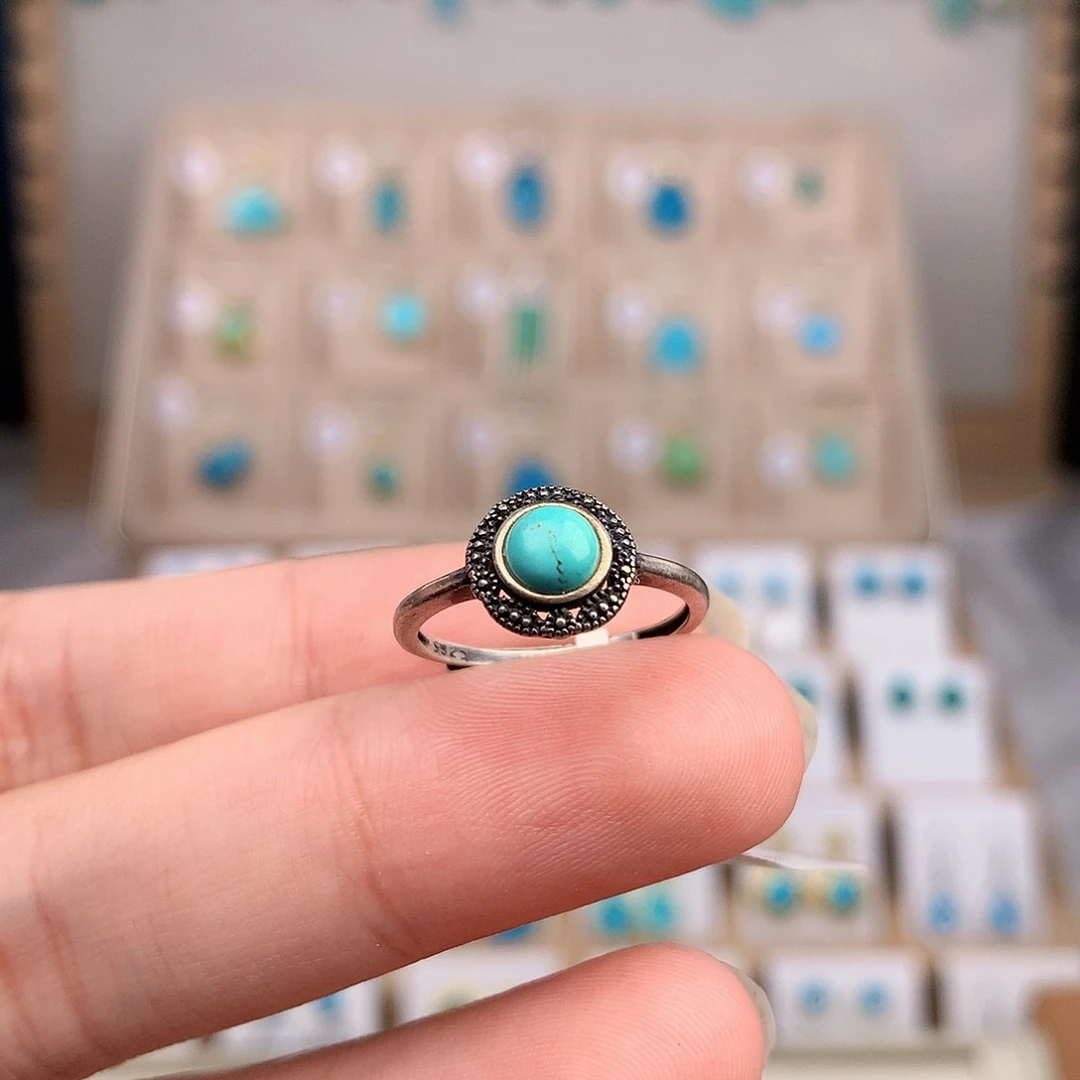 绿松石银S925镶嵌戒指
