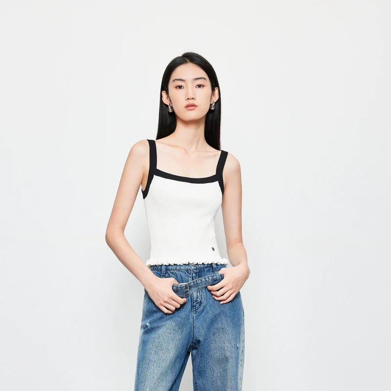 【商场同款】HPLY荷比俪24春女撞色立体花边吊带背心HME11600140