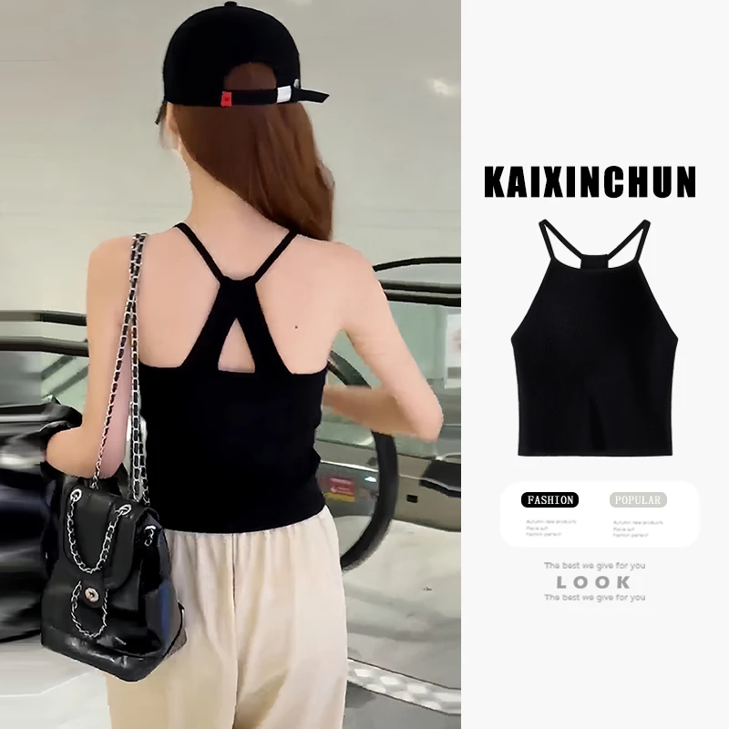 2025夏季新款短款吊带小背心女士打底内搭外穿遮副休闲字美式上衣