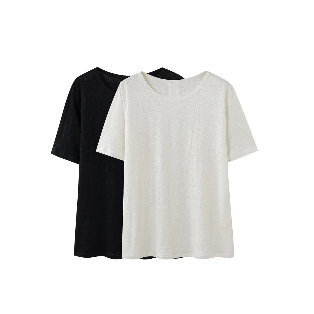 【100砂洗亚麻】短袖T恤百搭简约时尚打底衫上衣
