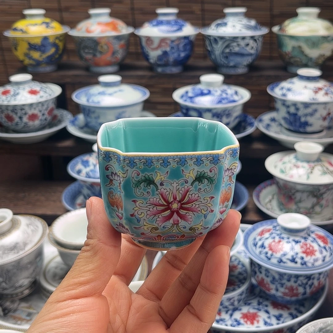 摆件陶景德镇陶瓷四方杯