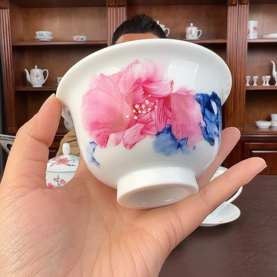 瓷柴窑 手指画压手杯（周大师作品）