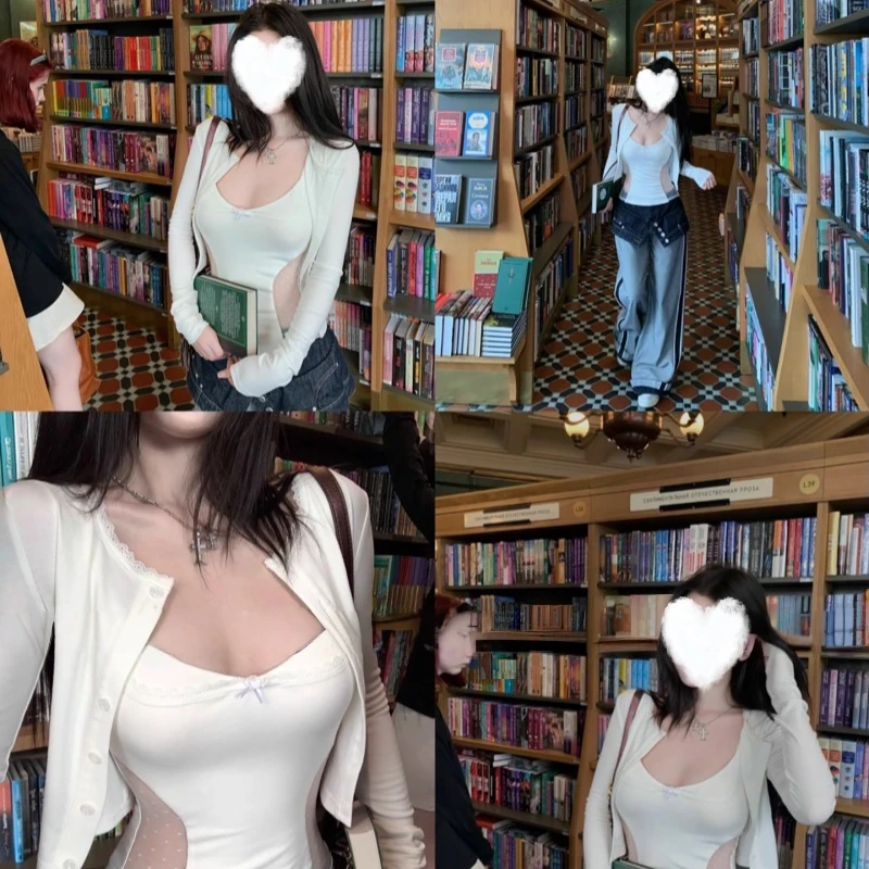 假两件蕾丝吊带背心套装女2025秋季新款修身开衫外套两件套