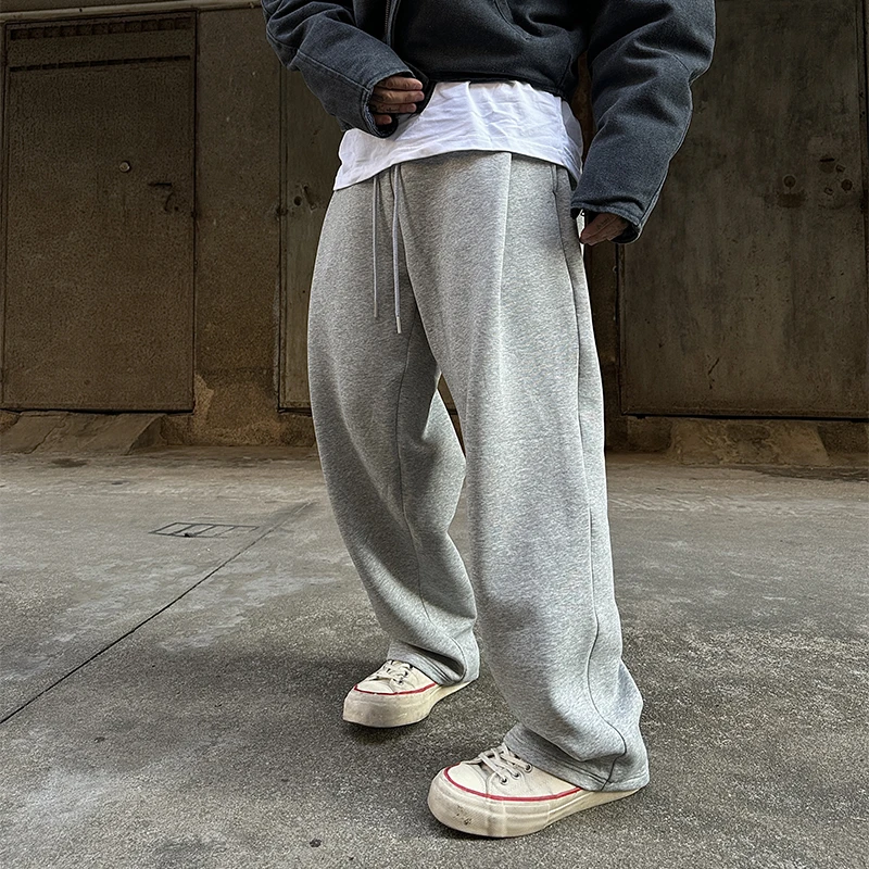 【促】白鹤大人美式慵懒风直筒宽松抽绳阔腿裤垂坠感休闲百搭长裤子