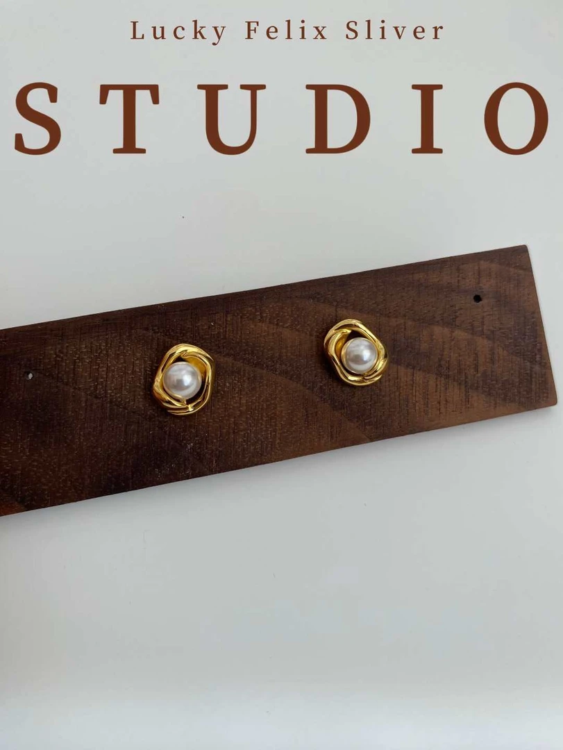 925银耳饰 L&F【珍珠小金豆】天然通体纯银厚镀k金气质小众耳针