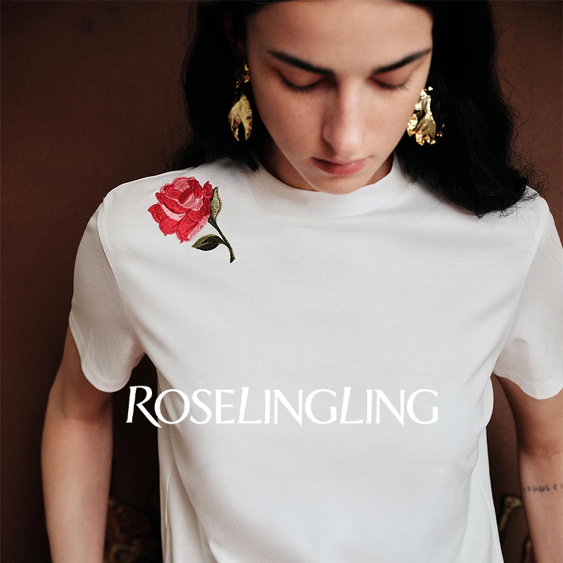 ROSELINGLING回归原创玫瑰 经典浪漫绣花干爽棉氨针织实穿好搭T恤