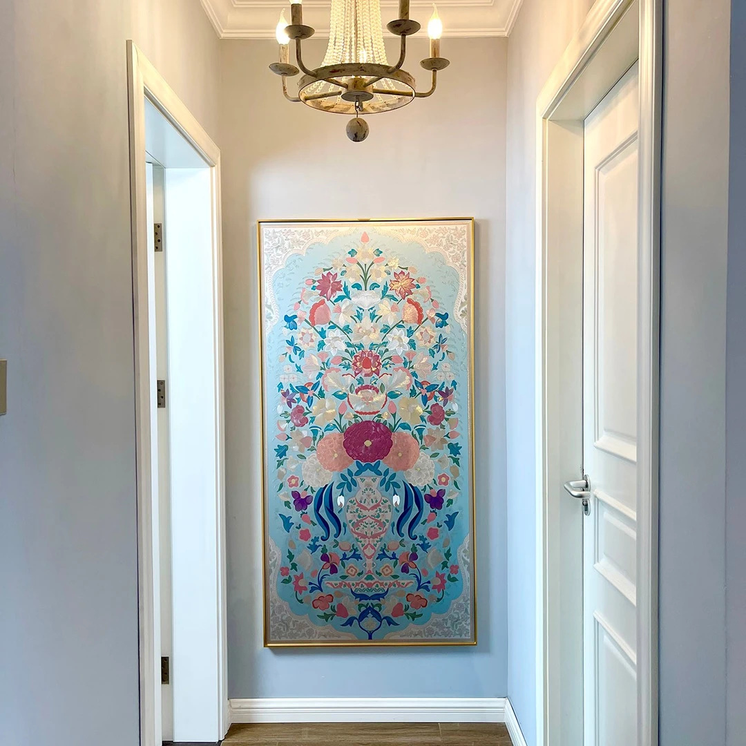 复古风格錾刻合金框玄关装饰画-繁花似锦80*160cm