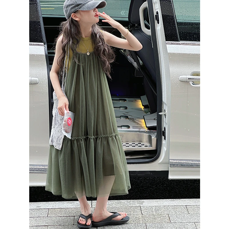 K29305网纱女童连衣裙套装2025新款夏装儿童两件套休闲背心裙子潮