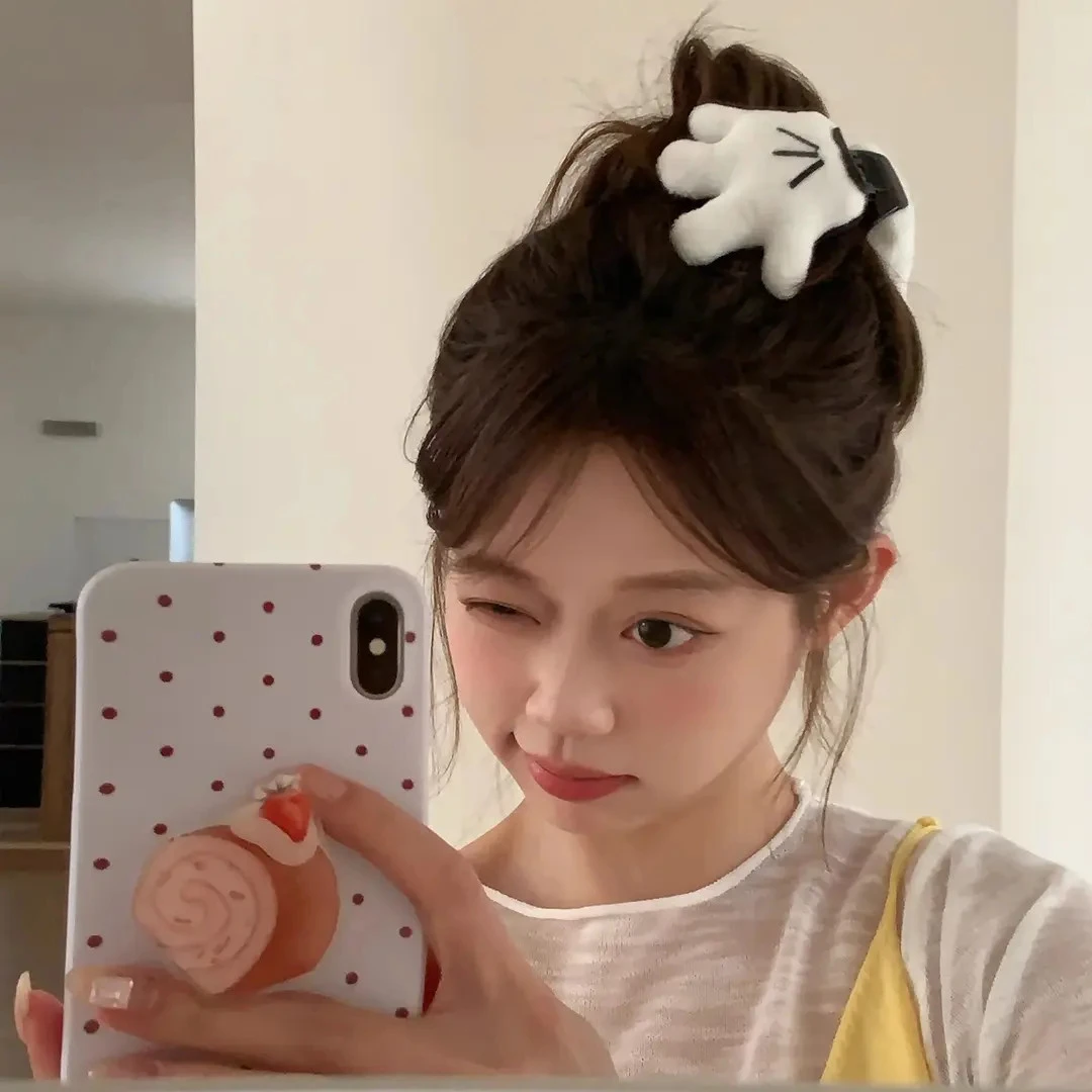 E可爱搞怪米奇手掌抓夹立体毛绒公仔爪鲨鱼夹趣味小手盘发夹发饰