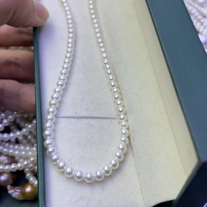 淡水珍珠项链银S925镶嵌芒*
