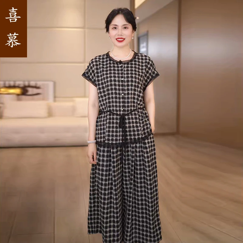 妈妈装夏季新款显瘦套装年轻妈妈时尚洋气宽松上衣八分裤两件套