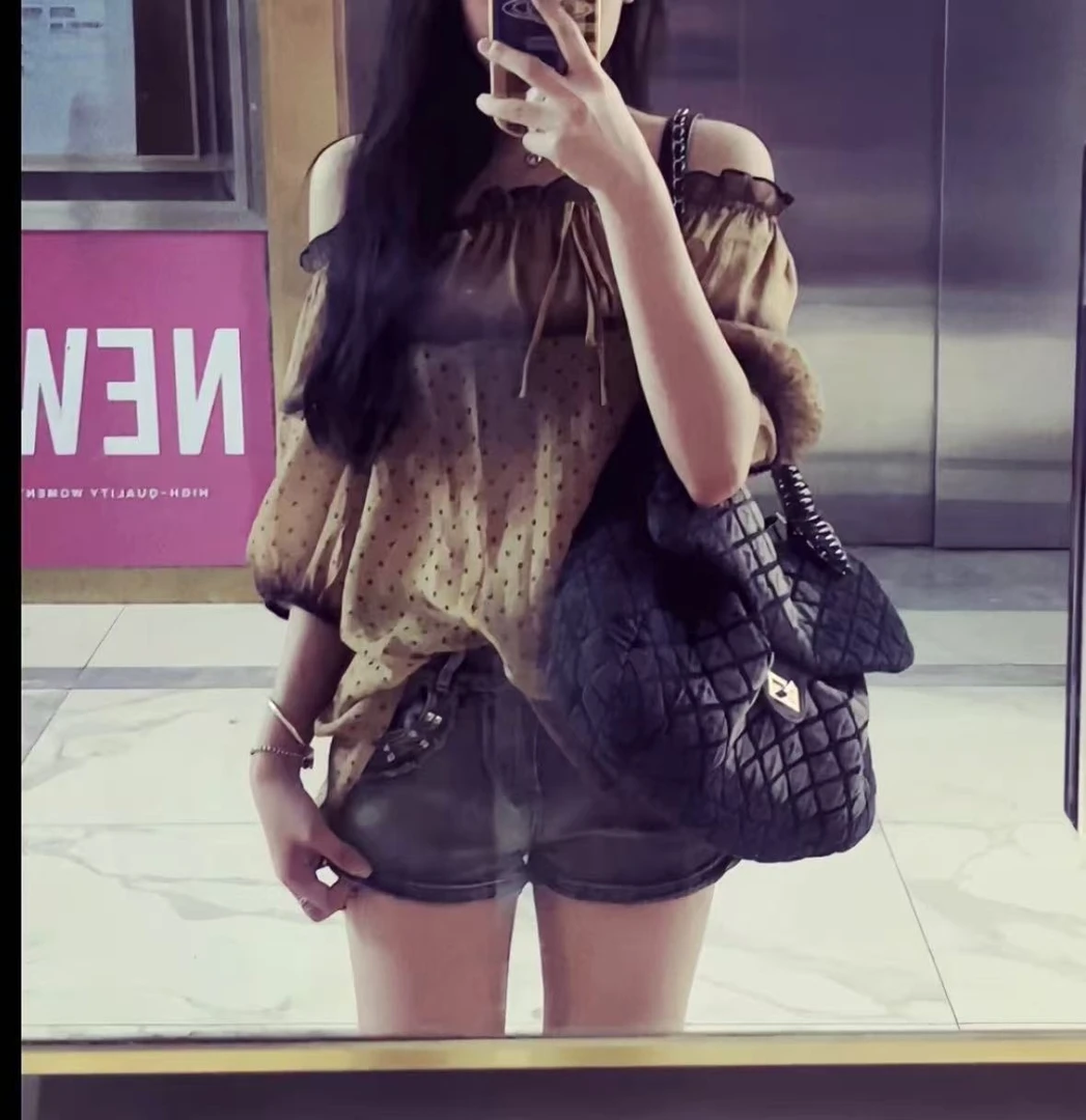 M胸112长56美拉德荷叶边波点设计宽松透气衬衫上衣 1062