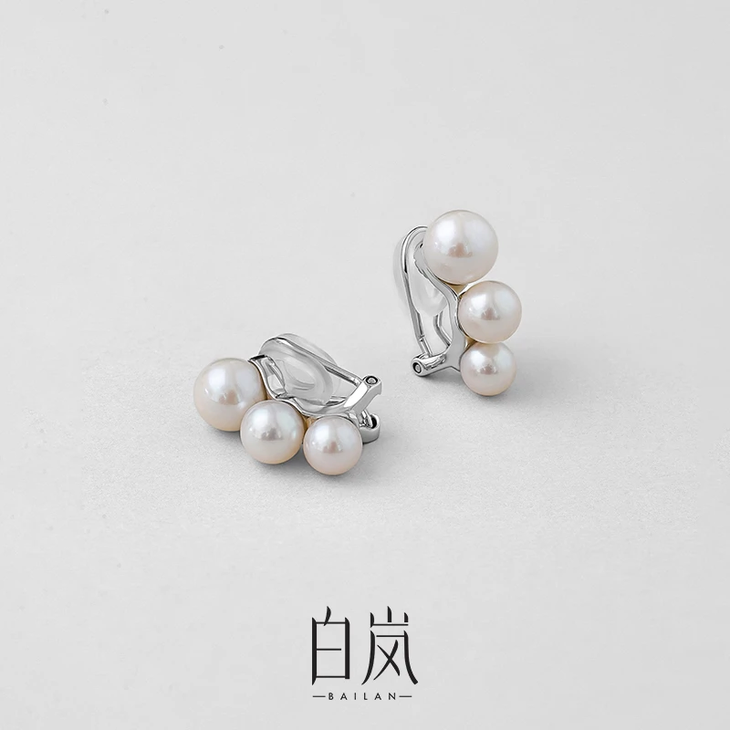 白岚渐变珍珠耳夹女气质无耳洞小众法式轻奢设计ED3573
