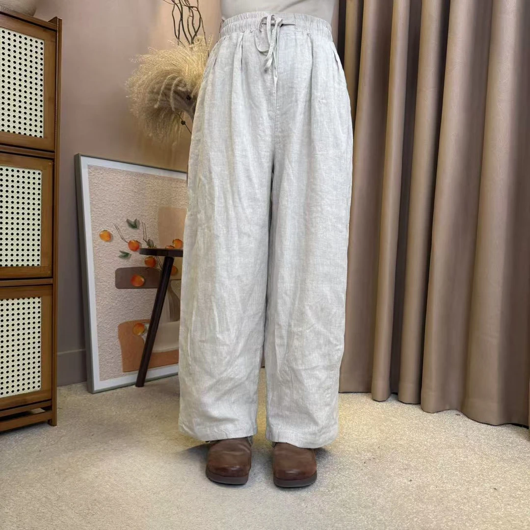 纯亚麻裤子休闲裤直筒裤春夏9030