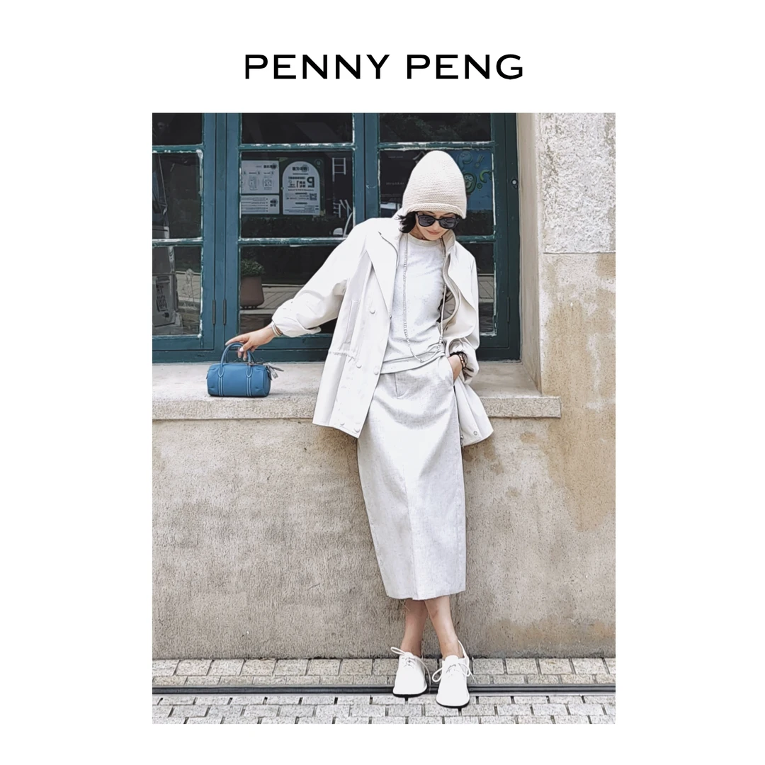 PENNYPENG 雨露春风 100亚麻呼吸感白半身裙时尚气质薄款直筒半裙