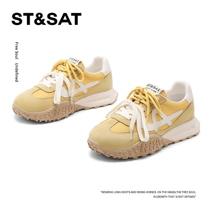 星期六轻奢鞋子女款爆款2025新款真皮德训女鞋秋季明星同款运动鞋