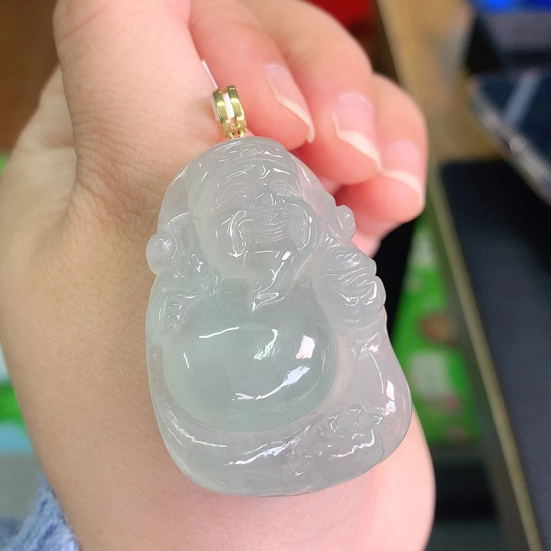 翡翠颈饰18K金镶嵌冰晴大财神爷42*25*7.7