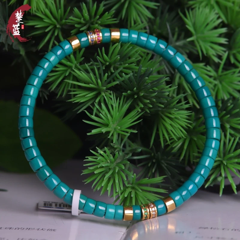 绿松石瓷釉级精品高瓷高色系直切手串深色玉化料瓷釉级